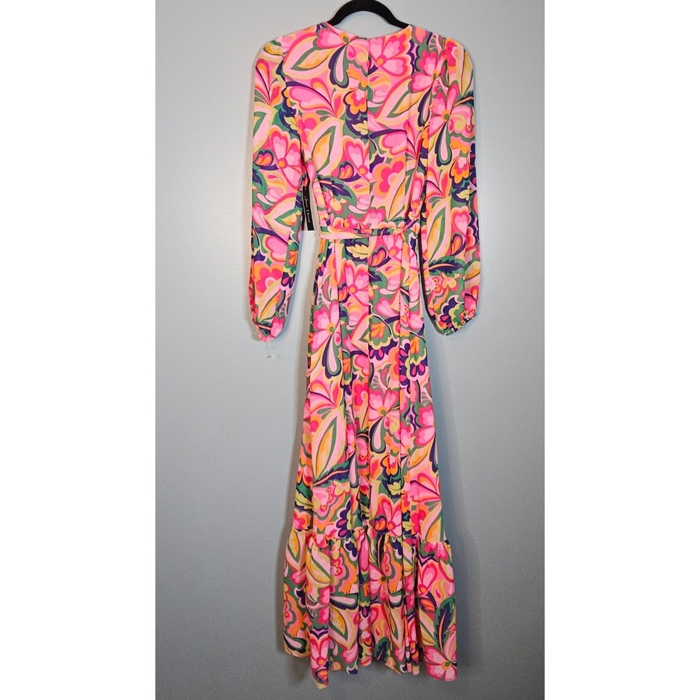 NWT Jessica Howard Womens Maxi Dress Floral Print Pink Long Sleeve Belted Size 2 - Picture 5 of 8